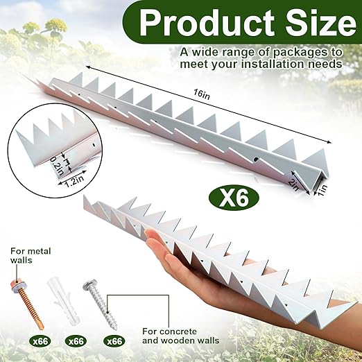 6-Pack 16 in Anti Climb Spikes Heavy Duty Galvanized Steel Fence Wall Spikes Outdoor Cat and Bird Deterrent Prongs Intruder Deterrent Security Supplies for Outdoor Walls Garden Fences Gates
