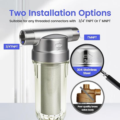 304 Stainless Steel 40 Micron Spin Down Water Filter, Whole House Spin Down Sediment Water Filter, Reusable Flushable Pre-Filtration System, 1" MNPT + 3/4" FNPT, BPA Free