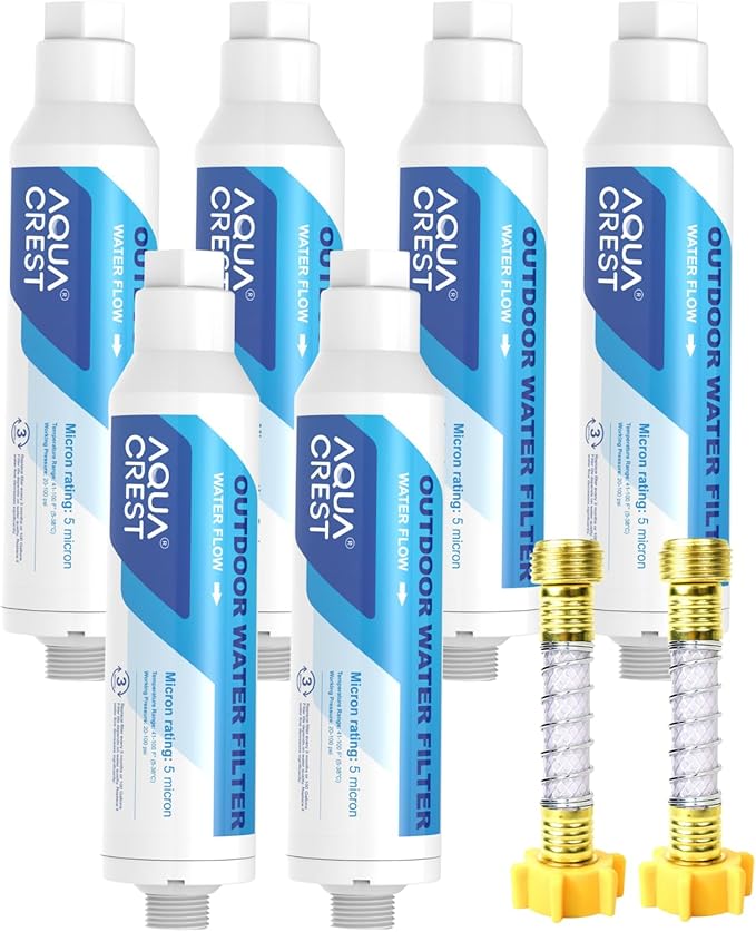 AQUA CREST Inline Water Filter, Dedicated for Car Washing, Window & Yard Cleaning, Effectively Reduce Hard Water Spots, Soften Water, Upgraded Formula, 6 Pack with 2 Hose Protector