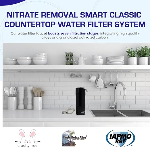 Nitrate Removal | Smart Classic Countertop Water Filter System | Black | Crystal Quest