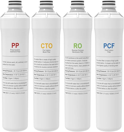4-Pack Replacement Filters Kit Compatible with Watts Premier RO Pure Plus & Zero Pure Plus