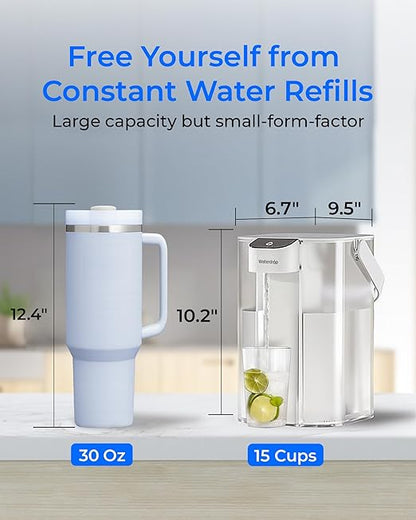 Waterdrop ED01AW Electric Water Filter Pitcher, Alkaline Rechargeable Water Dispenser, with 1 Filter, Instant 200-Gallon 15-Cup Countertop Purifier, Reduce PFOA/PFOS, Chlorine, Lead, White