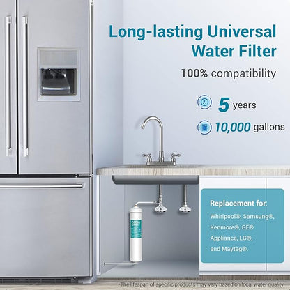 AQUA CREST INL-PLUS 5 years Inline Water Filter for Refrigerator and Ice Maker, High Capacity, 1/4-Inch Direct Connect Fittings, Easy Installation, Reduces Chlorine, Sediment, Bad Taste & Odor