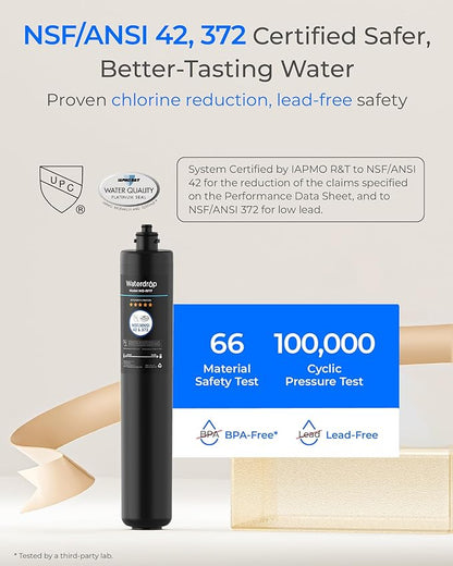 Waterdrop RF17 Water Filter Replacement for Waterdrop 17UA/17UB Under Sink Water Filter, Reduces PFOA/PFOS, PFAS, Lead, Chlorine, Bad Taste & Odor, NSF/ANSI 42 Certified, 3 Years
