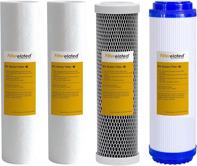 3-Stage RV Water Filter Replacement for Standard 10" Housing, 1/5/1 Micron, Includes 2X Melt Blown PP, 1x Carbon Block, 1x GAC Filter Cartridges, RV Camper Water Purification System