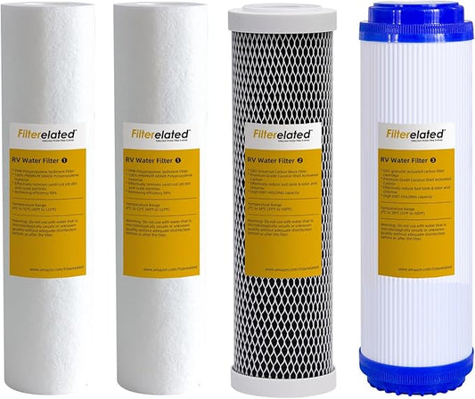 3-Stage RV Water Filter Replacement for Standard 10" Housing, 1/5/1 Micron, Includes 2X Melt Blown PP, 1x Carbon Block, 1x GAC Filter Cartridges, RV Camper Water Purification System