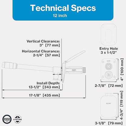 Aquor House Hydrant V2+ Frost Free Outdoor Faucet, Anti Siphon Valve with Quick Connect, Frost Proof Flush Wall Hose Bib, 12 inch Stem, 13-1/2 inch Install Depth, Slate Gray