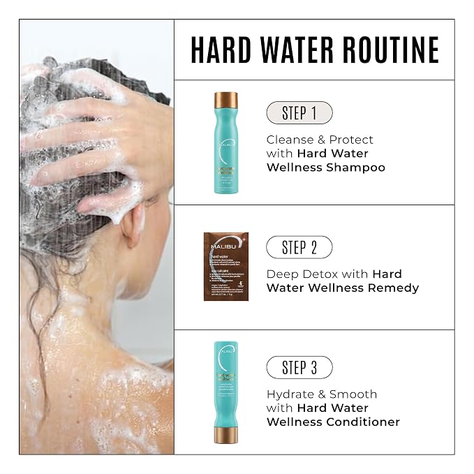 Malibu C Hard Water Wellness Shampoo - Hydrating, Sulfate-Free Hair Care for Hard Water - Removes Minerals and Buildup (9 oz)