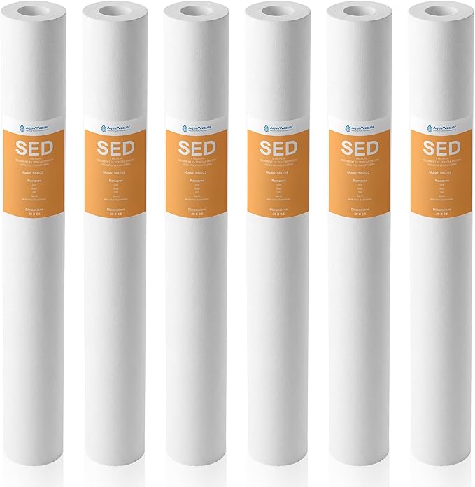5 Micron 20" x 2.5" Whole House PP Sediment Water Filter Replacement Cartridge Compatible with All Standard 20-Inch RO Units & Well Water Filters, 6Pack