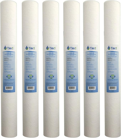 Tier1 20 Micron 20 x 2.5 Water Filter | Spun Wound Polypropylene Whole House Sediment Water Filter Cartridge | Replacement for Pentek P20-20, Purtrex PX20-20 | 2.5 x 20 Whole House Pre-Filter (6-Pack)