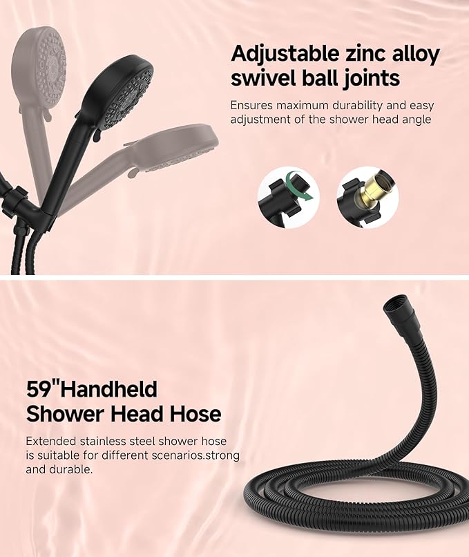 SunCleanse Filtered Shower Head with Handheld, 9-Spray Setting Detachable Showerhead with Filters, Shower Head for Hard Water - Filtered Chlorine, Improve Skin and Hair Texture, Black
