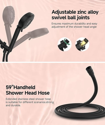 SunCleanse Filtered Shower Head with Handheld, 9-Spray Setting Detachable Showerhead with Filters, Shower Head for Hard Water - Filtered Chlorine, Improve Skin and Hair Texture, Black