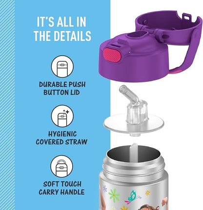 THERMOS FUNTAINER Water Bottle with Straw - 12 Ounce - Kids Stainless Steel Vacuum Insulated Water Bottle with Lid, Encanto