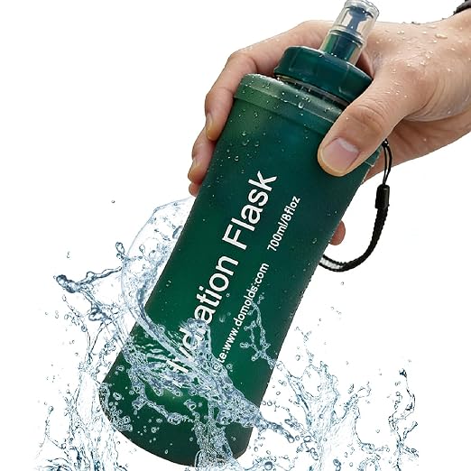AXEN Collapsible Water Bottle with Filter System, Soft Hydration Flask for Trail Running, Camping, Hiking, Cycling, 700ml Slate Green