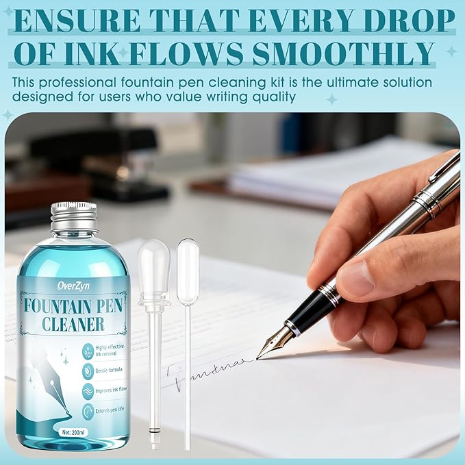 Fountain Pen Cleaning Kit, Fountain Cleaner with Pen Nibs Cleaner High-Efficiency Flushing Improve Cleaning Efficiency Prevent Clogging Extend The Life of Your Fountainpen, 6.67 oz