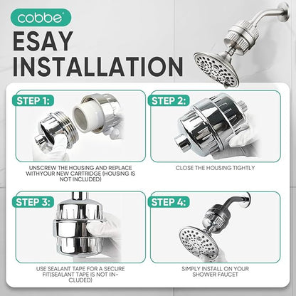 Cobbe HD HEAVY DUTY High Output Shower Filter 2 Pack – 99% REMOVAL Shower Head Filter for Hard Water, Heavy Metals, Chlorine and Harmful Substance, Improve your skin and hair, Brushed Nickel