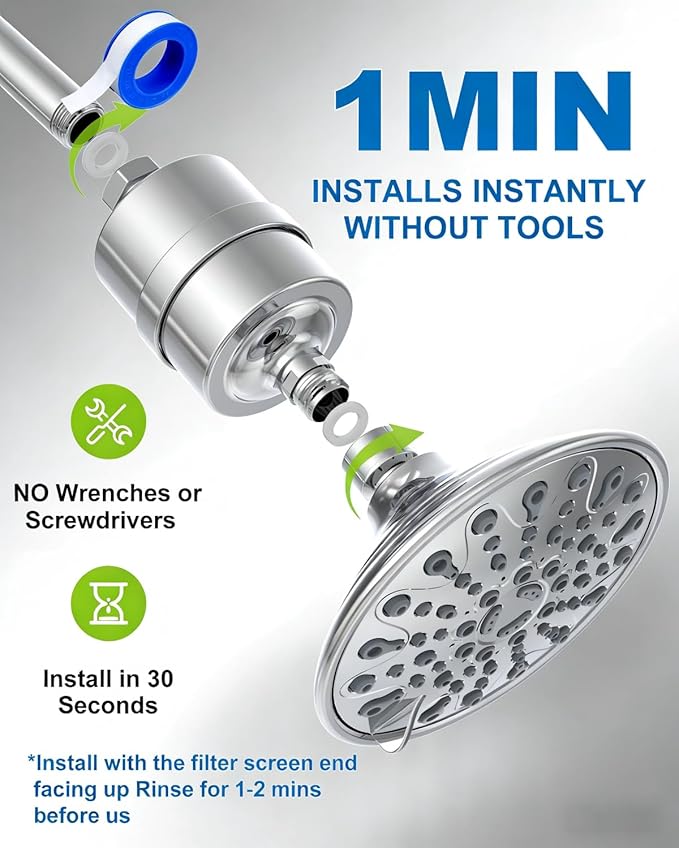 ALL METAL Shower Head Filter – Advanced Filtration Shower Filter for Hard Water, High Pressure Universal Shower Water Filters to Reduce Toxic Chemicals, Chlorine and Heavy Metals,for Skin & Baby Care