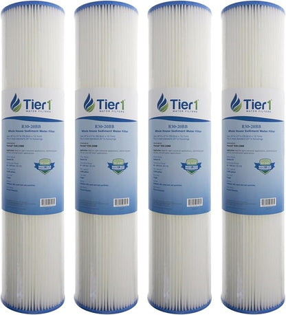 Tier1 30 Micron 20x4.5 Water Filter | Whole House Sediment Water Filter | Pleated Polyester Cartridge | Replacement for Pentek R30-20BB, 155430-43, SPC-45-2030 | High-Flow 4.5 x 20 Water Filter (4pk)
