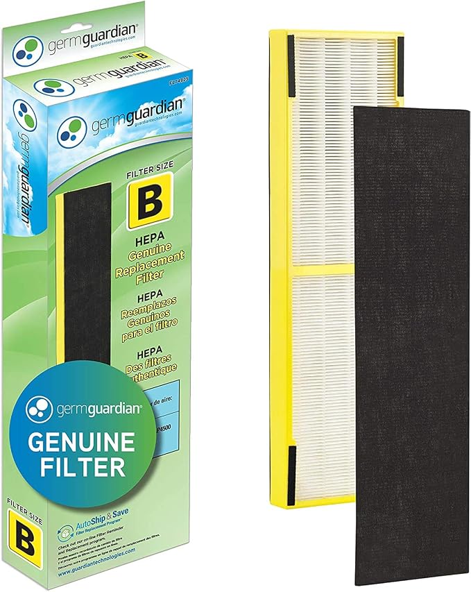 Guardian Technologies GermGuardian Air Purifier GENUINE Carbon Filter 4-Pack with Germ Guardian FLT4825 HEPA GENUINE Air Purifier Replacement Filter