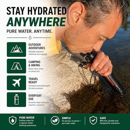 Original Defense® FiltrateMate Portable Water Filter Straw – High-Performance Nanofiber Filtration for Emergency Preparedness, Hiking, and Camping – Purifies up to 1,000 Liters