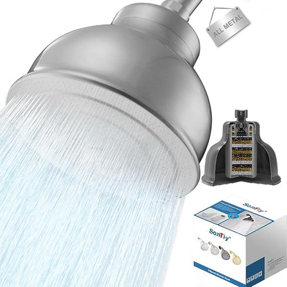 Stainless Steel Shower Head with Filters - Durable & Rustproof, Filtered Shower Head with High-Capacity Filter Cartridge for Hard Water - Long-Lasting Filtration Reduce Hair Shedding Soothe Dry Skin