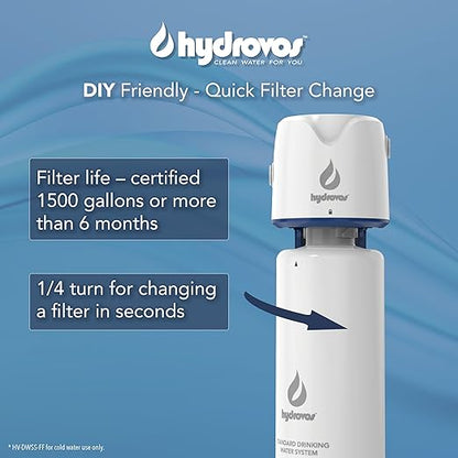 Hydrovos DWSS Under Sink Water Filter System, NSF 42 & 53 Certified Removes Microplastics, Reduces Cysts, Chlorine, Under Counter Water Filtration System for Kitchen, Bathroom, RV