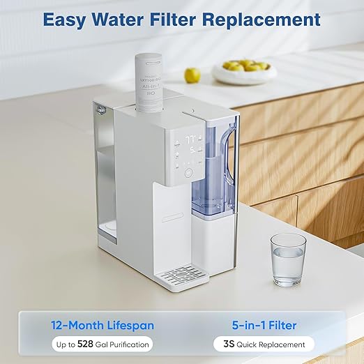 Tanoxo Reverse Osmosis Water Filter Countertop System, 5-Stage RO Filtration, Instant Hot Water with 4 Temperature Settings, BPA-Free, White, for Home Kitchen
