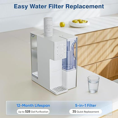 Tanoxo Reverse Osmosis Water Filter Countertop System, 5-Stage RO Filtration, Instant Hot Water with 4 Temperature Settings, BPA-Free, White, for Home Kitchen