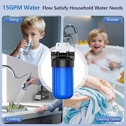 Anti Scale Whole House Water Filter System, Pipeline Prevent Scale Whole House Water 10" x 4.5" Filter, with 80,000 Gallons Capacit, 1" Inlet/Outlet, Reduces Scale Water Filters