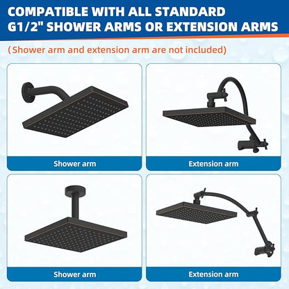 Hibbent Thickness Metal Rain Shower Head, 8 Inch High Pressure Rainfall Shower Head, Bathroom Waterfall Shower Heads, High Flow Fixed Showerheads with Adjustable Brass Ball Joint, Oil Rubbed Bronze