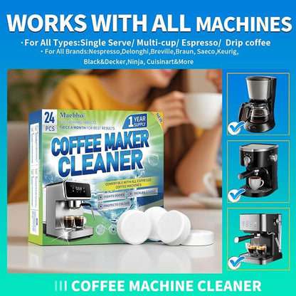 Coffee Maker Cleaner & Descaler Tablets - 24 PCS Uses for Keurig, Ninja, Breville, Delonghi, Miele, Jura and More, Coffee Machine Claening Tablets Removes Limescale -1Year Supply