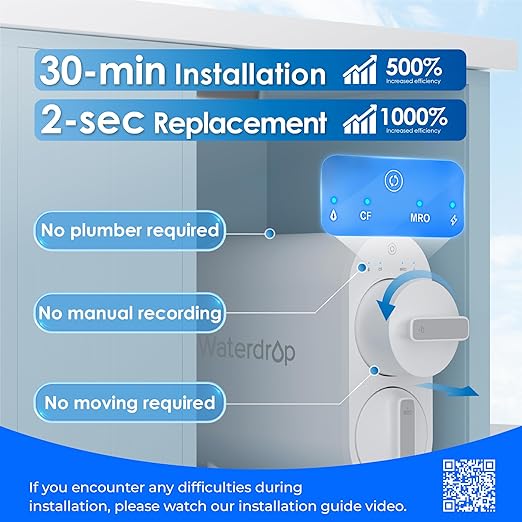 Waterdrop G2 Reverse Osmosis System, 7 Stage Tankless RO Water Filter System, Under Sink Water Filtration System, 400 GPD, 1:1 Pure to Drain, Reduces TDS, FCC Listed, USA Tech