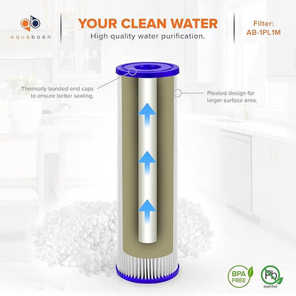 Aquaboon 1 Micron Pleated Water Filter 10 x 2.5 - Whole House Sediment Filter Replacement Cartridge Compatible with WFPFC3002, WHKF-WHPL, 25-Pack