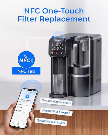 Waterdrop M6H Instant Hot Reverse Osmosis System Countertop Water Filter, 7-Stage, 3:1 Pure to Drain, Hot Water Dispenser with 5 Temperature Options, RO System with Glass Pitcher, BPA-Free