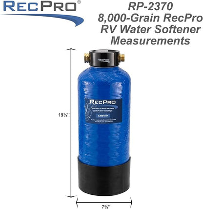 RecPro RV Water Softener Portable | Prevents Hard Water Buildup | Hose and TDS Water Test Strips Included | Cation Exchange Resin (8,000 Grain)