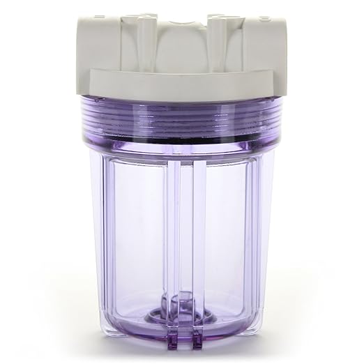 Hydronix HF3-5CLWH12, 5" Clear Housing with White Rib Cap For RO & Filtration Systems, 1/2" Ports