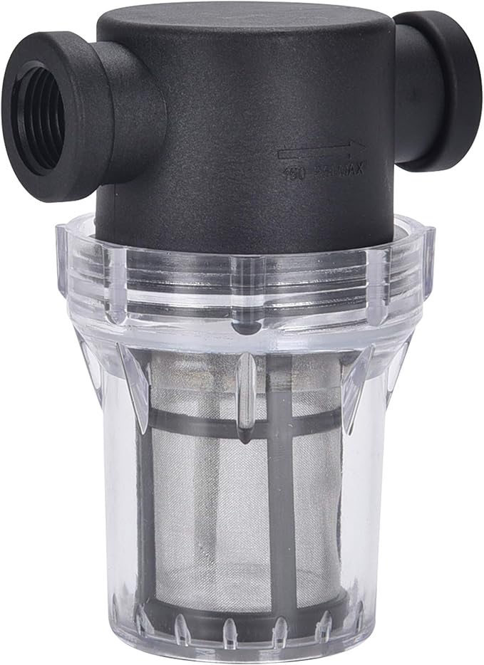 1/2" 80 Mesh Female Water Filter, Twist-On Pipe Strainer | Nylon PA66 Cover, PC Bowl, 304 Stainless Screen