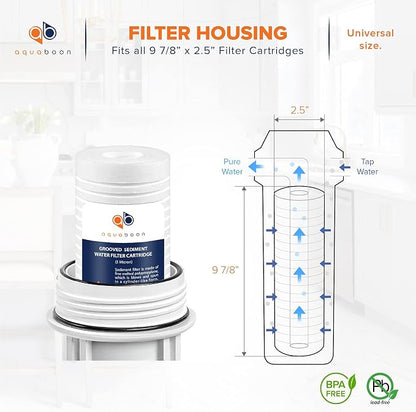 Aquaboon Whole House 1 Micron 10 x 2.5 PP Grooved Sediment Water Filter Cartridge Replacement Compatible with AP110, WHKF-GD05, CFS110, P5, 50-Pack
