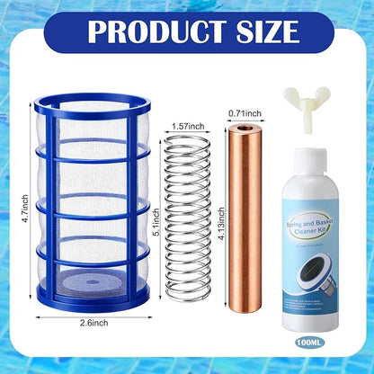 10 Pcs Copper Anode Replacement Kit, Solar Pool Ionizer Replacement, Include Copper Anode, Threaded Basket, Screen Spring, Wing Screw, Cleaner, Test Strips for Solar Pool, Reduces Chlorine