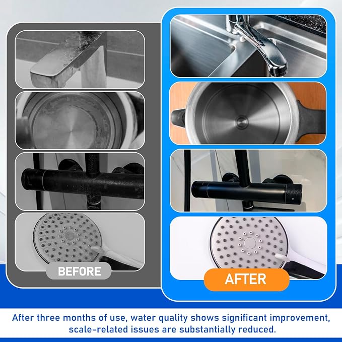 Capacitive Electronic Water Descaler Salt-Free Whole House Water Soften | Saltless Water Softener Effectively Reduces Limescale Prevent Deposits Build-up | Cost-Effective Zero Maintenance