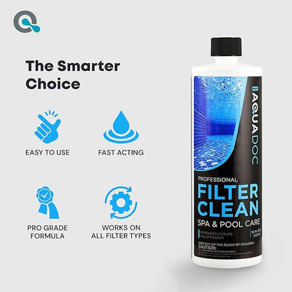 Hot Tub Filter Cleaner Soak, Pool Filter Cleaner & Pool Cartridge Cleaner - Spa Filter Cleaner Soak & Spa Filter Cleaning Solution for HotTub Cartridges. Easy to Use Filter Degreaser - AquaDoc PT