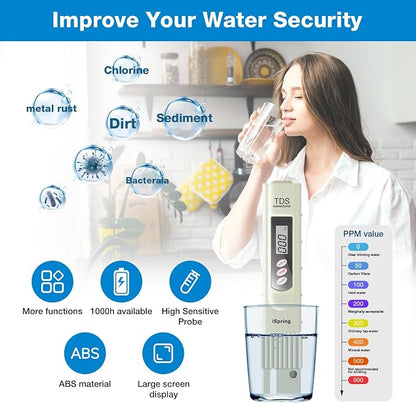 iSpring TDS 3-Button Digital Water Quality Test Meter with Temperature Test Function