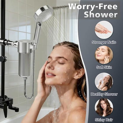25+Stage Handheld Shower Water Filter with KDF 55 - Advanced Remove Heavy Metals and Chlorine, Leak-Proof Aluminum Design, Suitable for Sensitive Skin and Hair Care