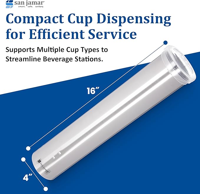 San Jamar Small Pull-Type Cup Dispenser Fits 3-4.5 Oz Cone Cups, 3-5 Oz Flat Cups with Flip Caps for Restaurants, Dining Halls, and Fast Food, Stainless Steel, 16 Inches, Silver