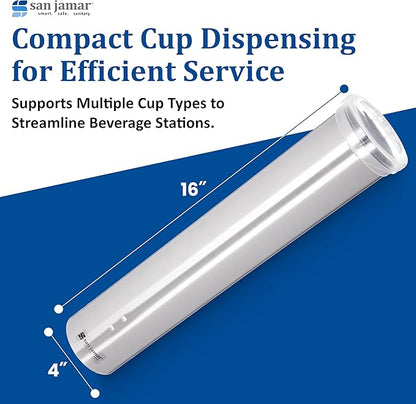 San Jamar Small Pull-Type Cup Dispenser Fits 3-4.5 Oz Cone Cups, 3-5 Oz Flat Cups with Flip Caps for Restaurants, Dining Halls, and Fast Food, Stainless Steel, 16 Inches, Silver