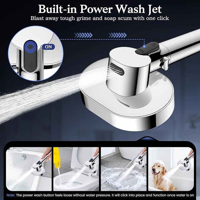Vatex Filtered Shower Head with Handheld, High Pressure 4 Spray Shower Heads with Filters, Anti-clog Silicone Nozzles for Hard Water Showerhead, Built-in Power Wash to Clean Tub/Tile/Pets