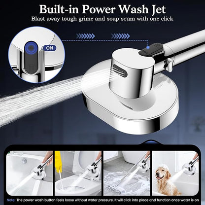 Vatex Filtered Shower Head with Handheld, High Pressure 4 Spray Shower Heads with Filters, Anti-clog Silicone Nozzles for Hard Water Showerhead, Built-in Power Wash to Clean Tub/Tile/Pets