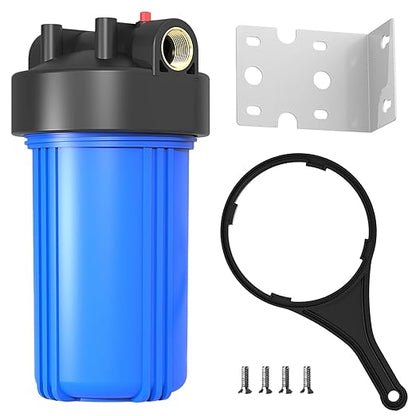 Whole House Water Filter Housing (WH-10HD), 10" x 4.5" Sediment Carbon Filter Universal Housing, Pre-Filtration System for Well and City Water, 1" NPT Port, Pressure Release