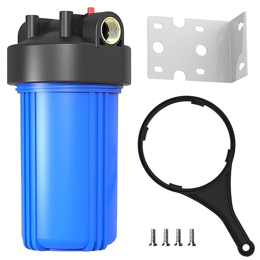 Whole House Water Filter Housing (WH-10HD), 10" x 4.5" Sediment Carbon Filter Universal Housing, Pre-Filtration System for Well and City Water, 1" NPT Port, Pressure Release