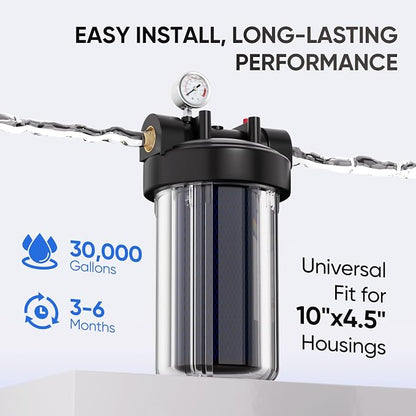 PUREPLUS 1 Micron 10" x 4.5" Whole House PFAS Removal Replacement Water Filter, Coconut Shell Activated Carbon Filter, Compatible with WFHDC8001, GXWH40L, GXWH35F, CB-BB-10, CTO10BB, 2 PACK